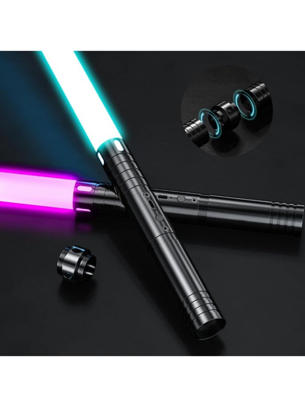 RGB Light Sabers with FX Sound - USB Rechargeable, 20 Colors, 2-Pack Toy for